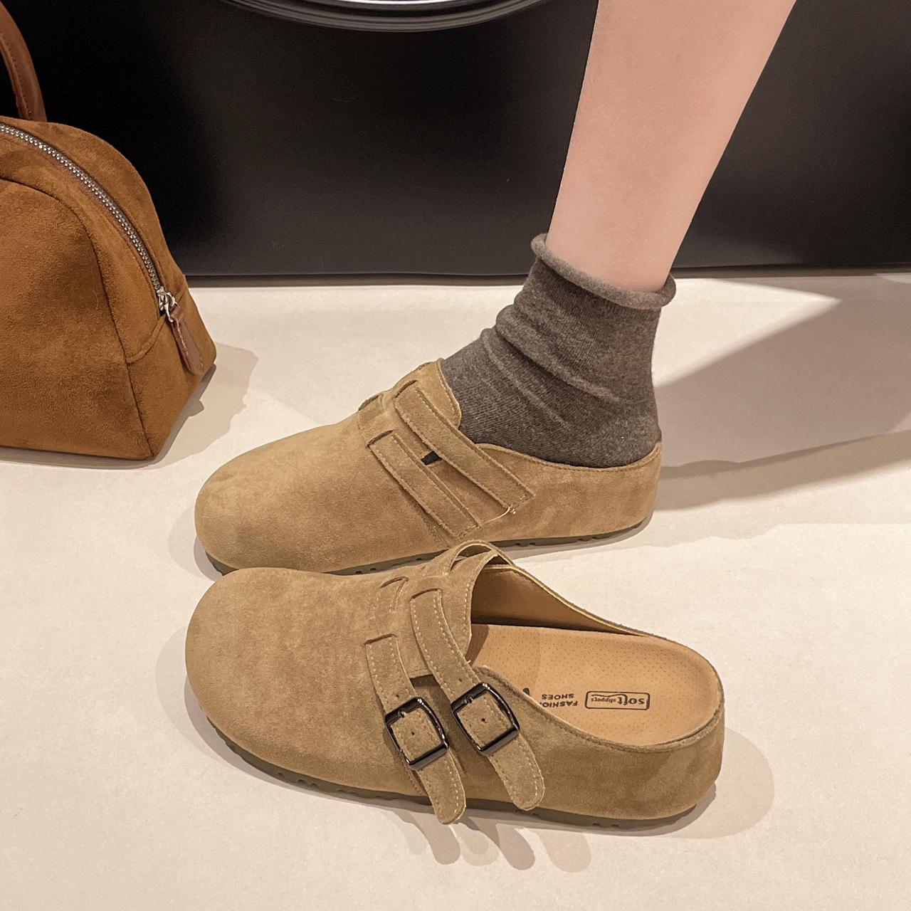 

Трендовые женские шлепанцы 2025 года с круглым носком, увеличивающие рост, двусторонние, на толстой подошве EU 35 бежевый