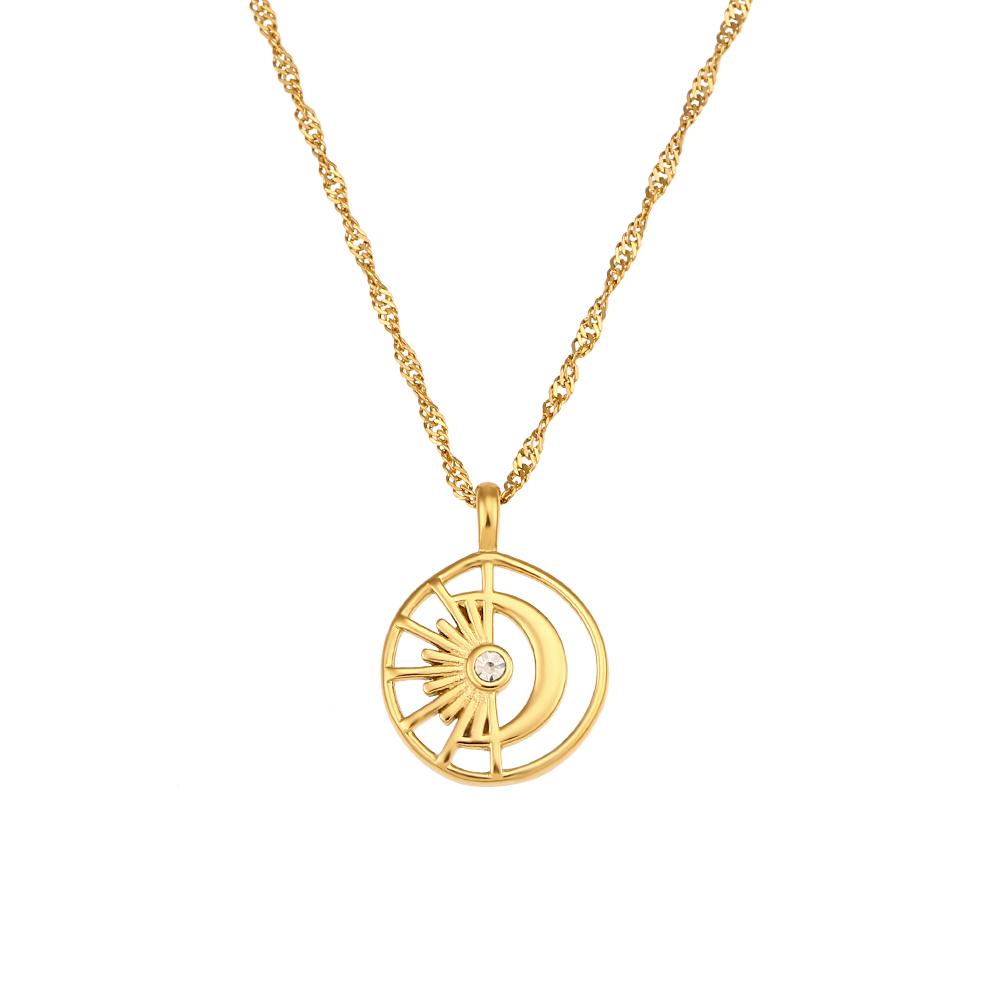 

MamacitaSlay 316L Stainless Steel Zircon Sun Moon Necklace 18K Gold Plated Waterproof Neck Jewelry Women s Creative Necklace