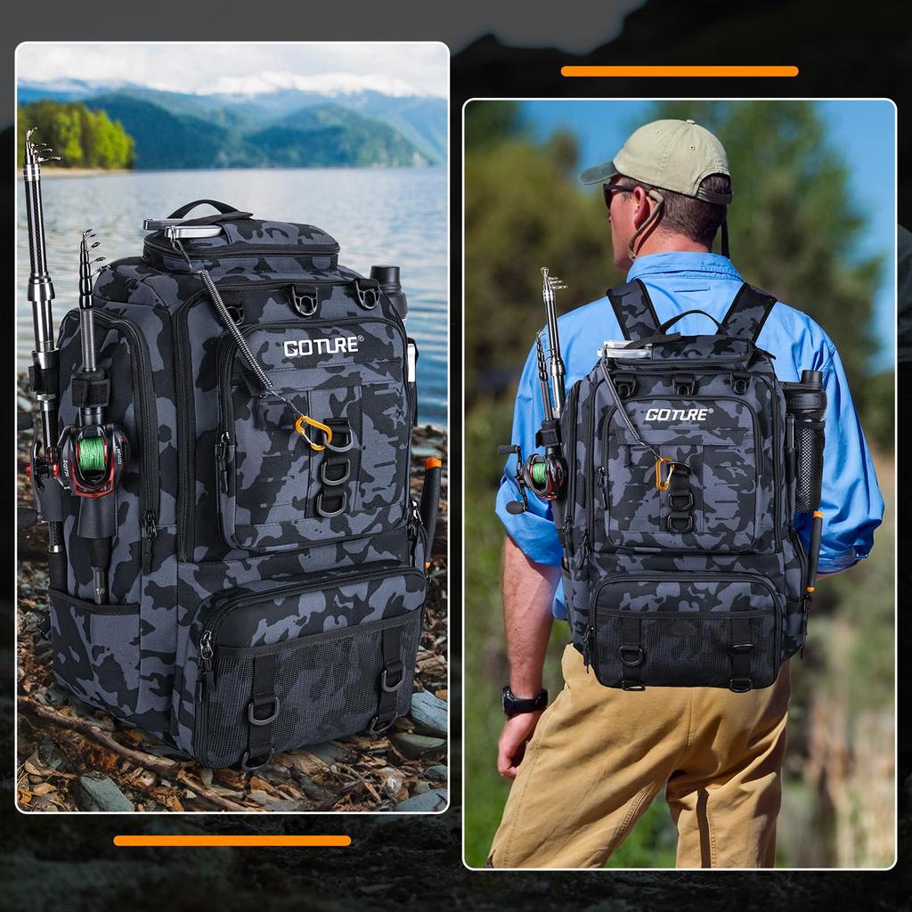 Goture Fishing Fishing Tackle 40L Large 900D Oxford SBS for Fishing Tackle Ideal for Stream and Outdoor Camouflage Backpack, Bag, Capacity,
