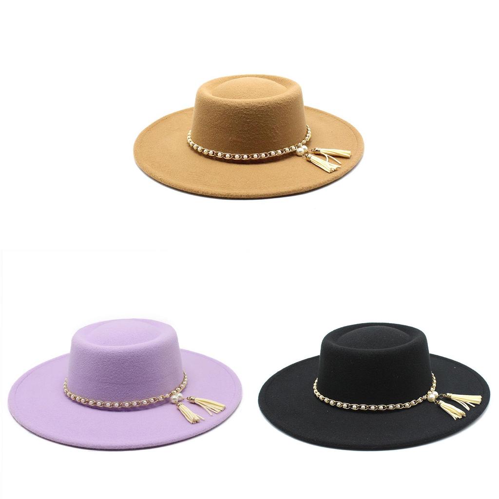 Men Women Wool Felt Round Crown Wide Brim Sun Protection For Travel Outdoor
