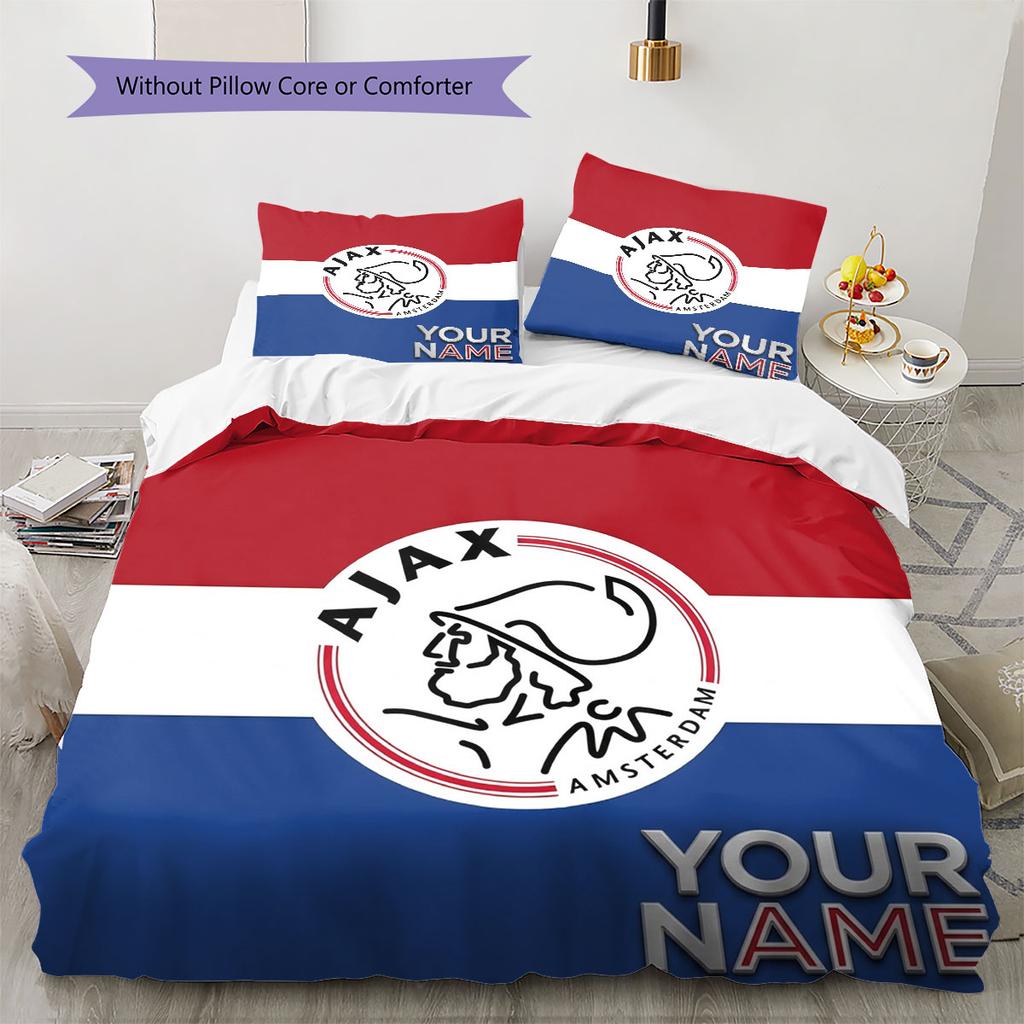 AFC Ajax Custom Name Pattern Bedding,Quilt Set Quilt Cover Pillowcase Home Birthday Gift(1 * Duvet Cover + 2 * Pillowcase, Without Core)