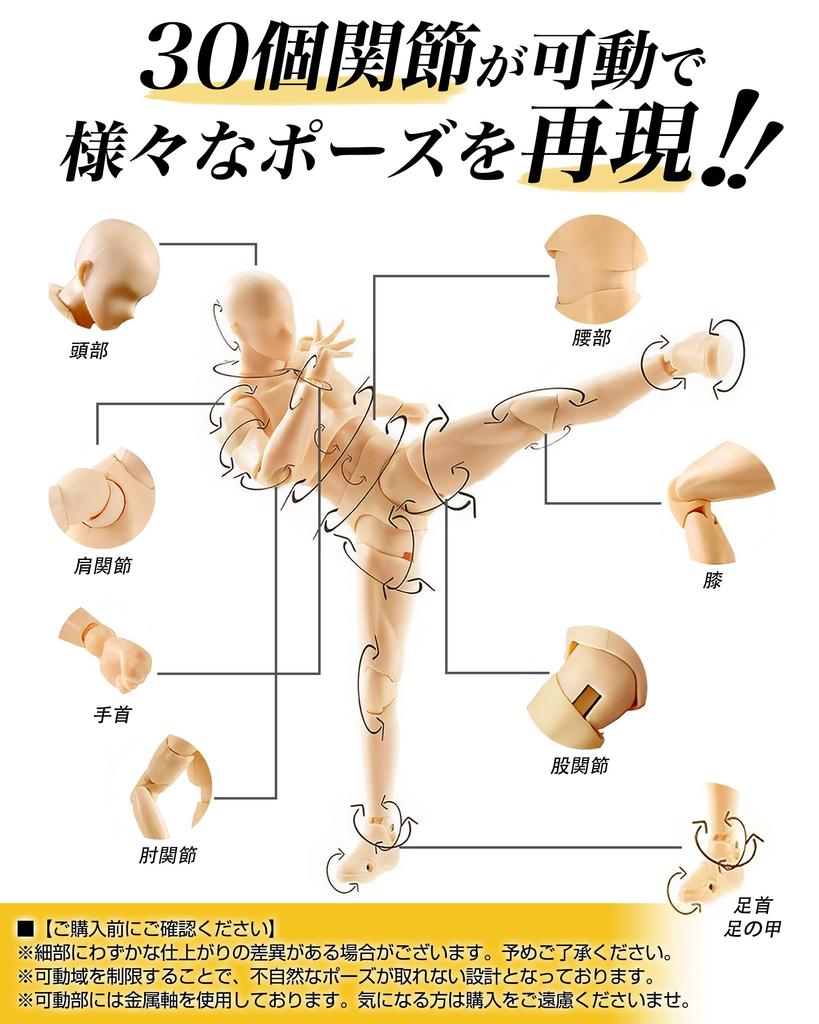 CHALAN Drawing 30 Moveable Drawing Drawing Full Body Character Male and with Drawing Changeable Male Skin Tone Doll, Manga, Joints, Model, Figure,