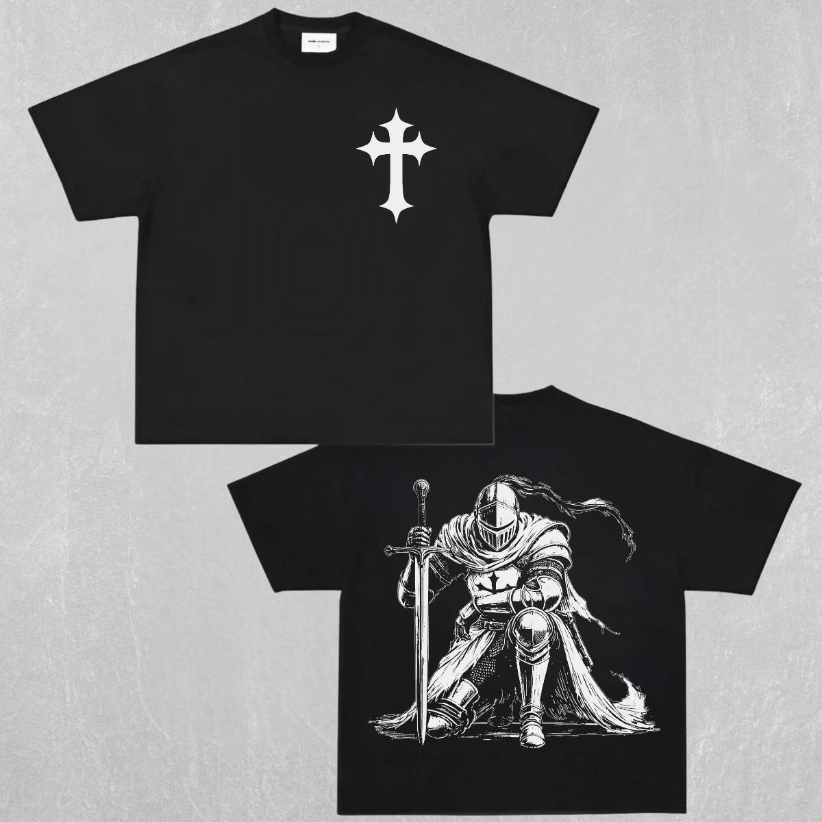 Men s Medieval Knight Templar Cross Gothic Unisex T-shirt Streetwear Graphic Tee 3XL