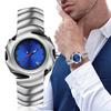 Men's Y2K Unique Blade Fashion Stainless Steel Black Blue Luxury Top Analog Quartz Waterproof Dress Wristwatches
