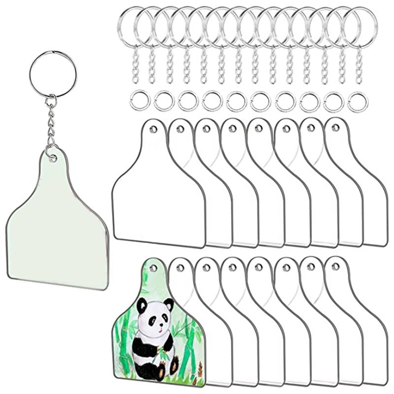 90 Pieces Acrylic Blanks Set for DIY Making Keychain Cow Ear Tag Acrylic Ornament Blanks for Key Rings with Chain Jump R 1
