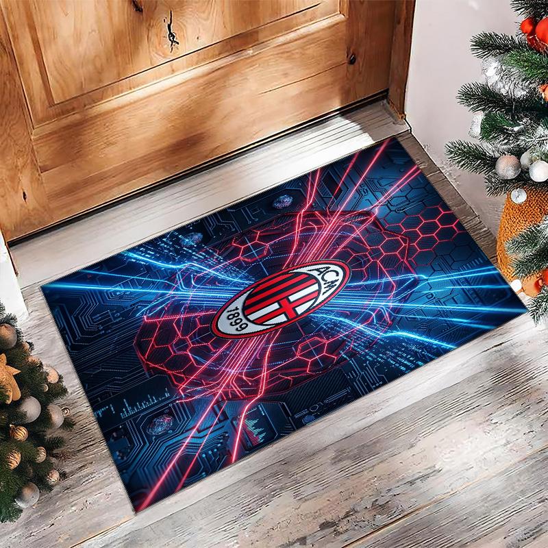 Tappeto in Flanella Stampato AC Milan Antiscivolo Morbido Poliestere Tappeto per Pavimento Tappetino Decorativo da Interno per Camera da Letto Soggiorno Divano Sala Giochi Decorazione Casa