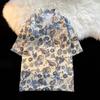 Unisex Vintage Hemdkragen Blumenhemd - Lockere Passform, Hongkong-Stil, Kurze Ärmel, Perfekt für Strand und Paare