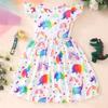 Sukienka przedszkolna kreskówkowy dinozaur motyl księżniczka lato falbanki rękawy tie-dye tęczowy zestaw na imprezę