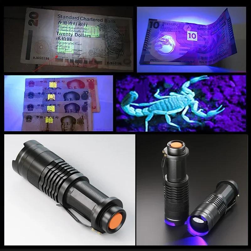 UV LED El Feneri Taşınabilir Siyah Işık 395nm Dalga Boyu Menekşe Işık Pet İdrar Akrep Kadınsı Hijyen Dedektörü Meşale