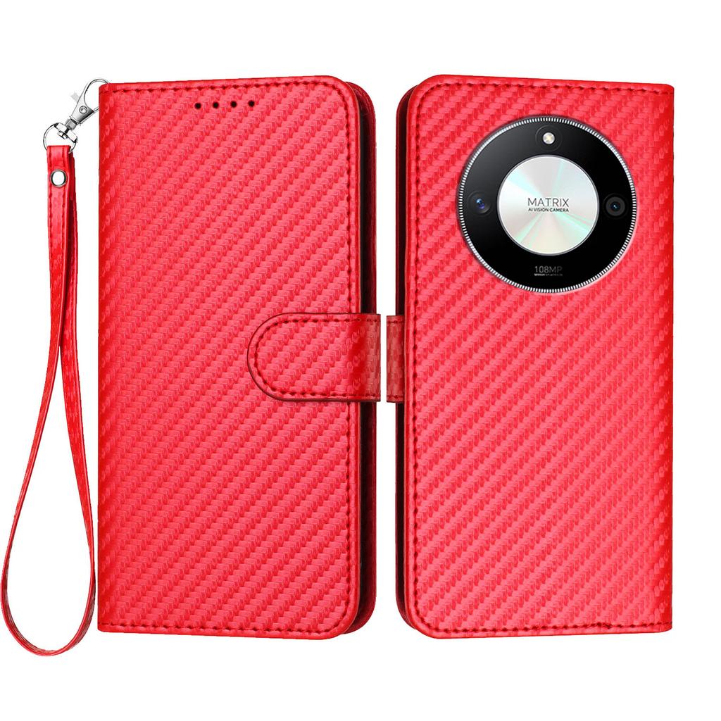 For Honor X9b 5G/Honor Magic6 Lite 5G/Honor X50 GT 5G/Honor X50 Pro 5G/Honor X50 5G Wallet Case with Strap Carbon Fiber Texture Leather Mobile Cover