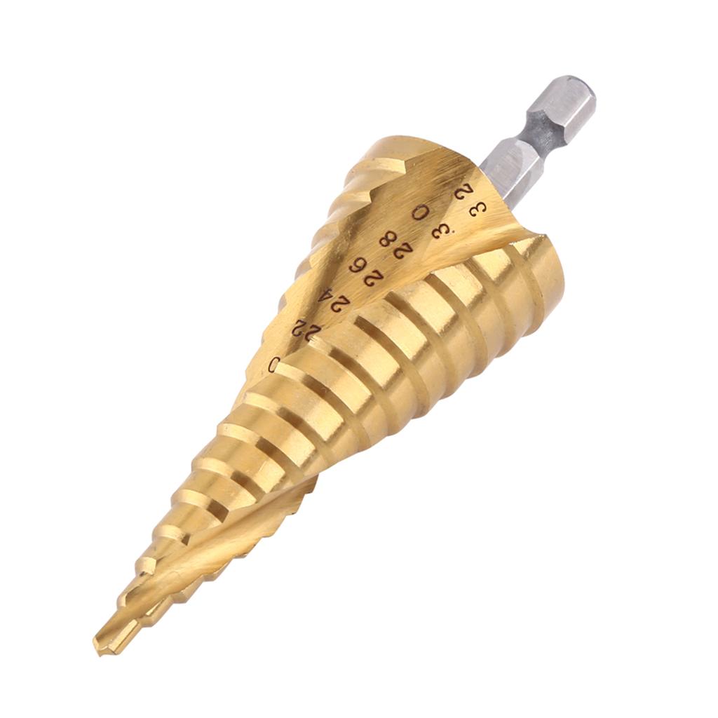 1pc High Speed Steel Titanium Coated Step Drill Bit Spiral Flute Hex Shank Power Tools 432mm