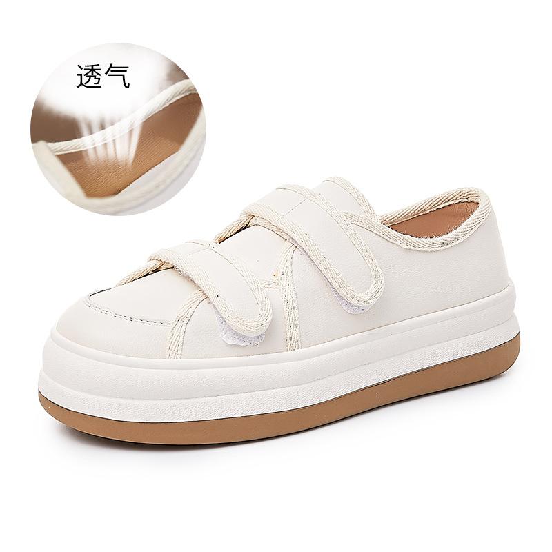 Velcro big head shoes 2025 spring women's leather white shoes women's casual platform women's shoes versatile board shoes women