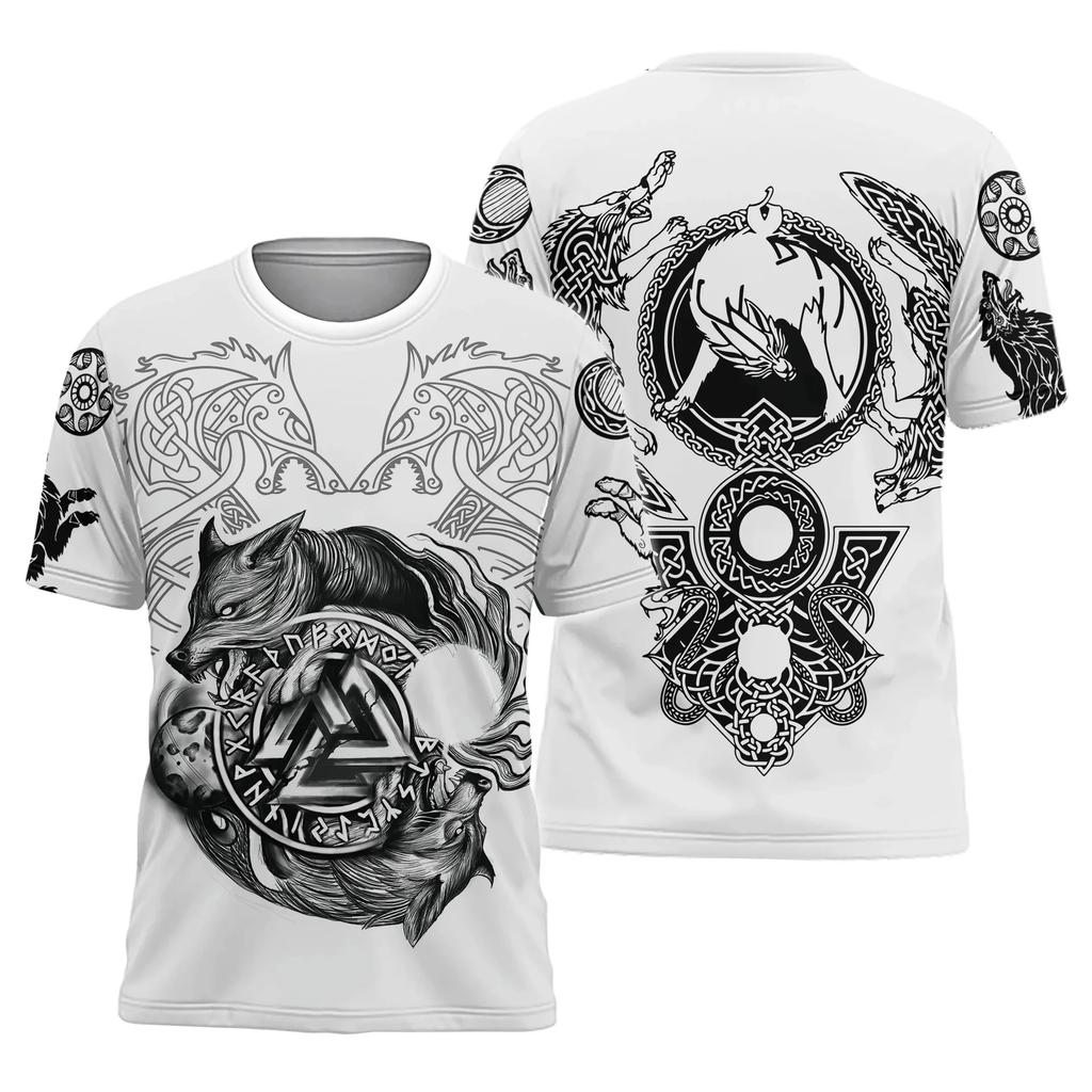 Viking Myth Totem 3D Printed Men's T-shirt Summer Casual Loose Short Sleeve Plus Size Men and Women's Tees Tops Outdoor Streetwear