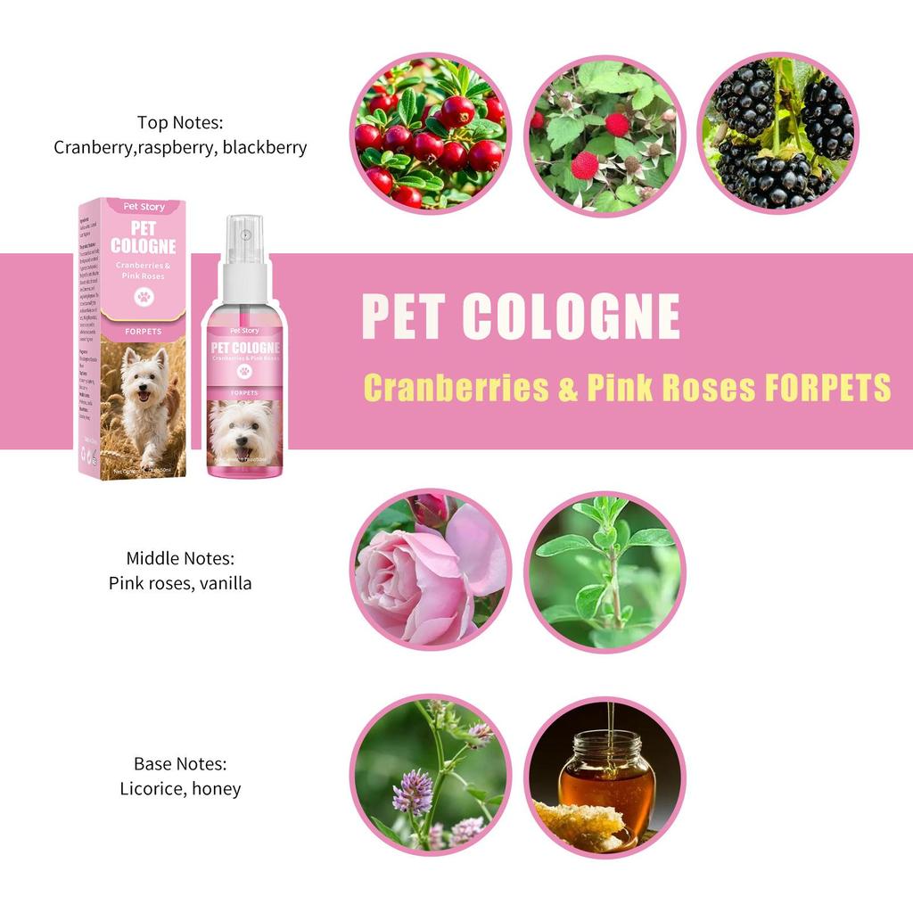 Alcohol-Free Pet Cologne - 50ml Deodorizing Spray for Cats & Dogs, Export-Grade English Packaging