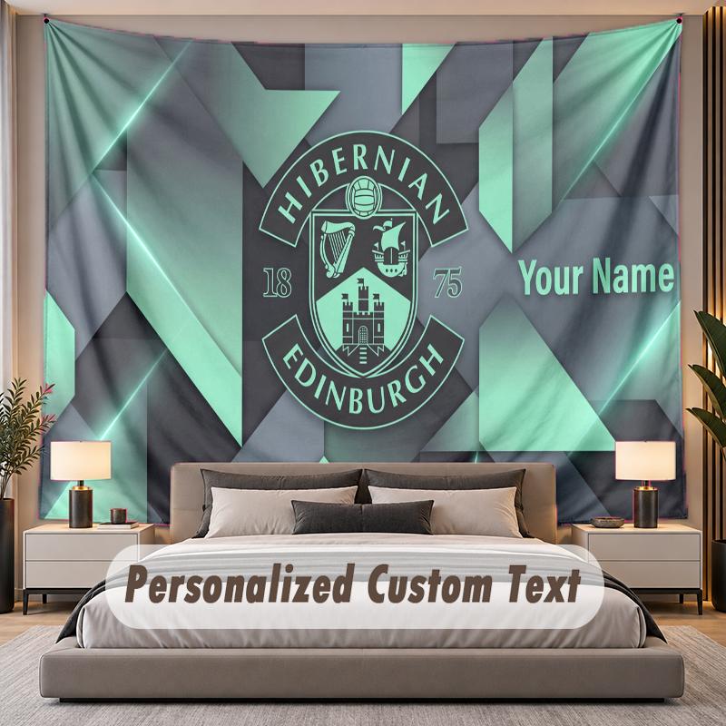 Custom Name Text Tapestry Hibernian FC Personalized Polyester Wall Tapestry For Bedroom And Room