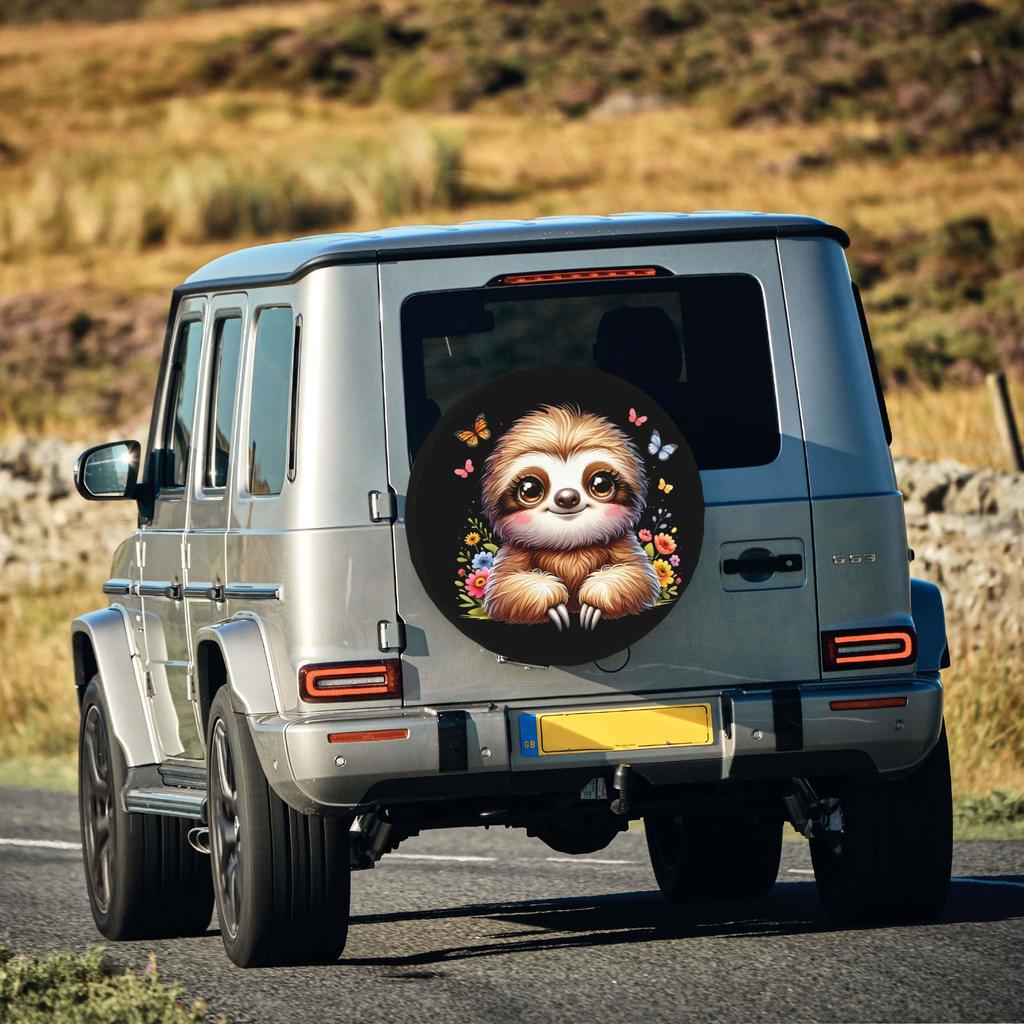 2D Flat 1pc Peeking Sloth Car Tire Cover 35.56/38.1/40.64/43.18 Cm, Spare Tire Cover, Essential For Camping Off-Road Outdoor Tra