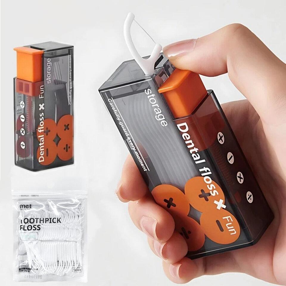 

Портативный дозатор зубной нити, пластиковая коробка для зубочисток с зубной нитью, дозатор палочек для зубной нити, автоматический всплывающий ящик для хранения зубной нити