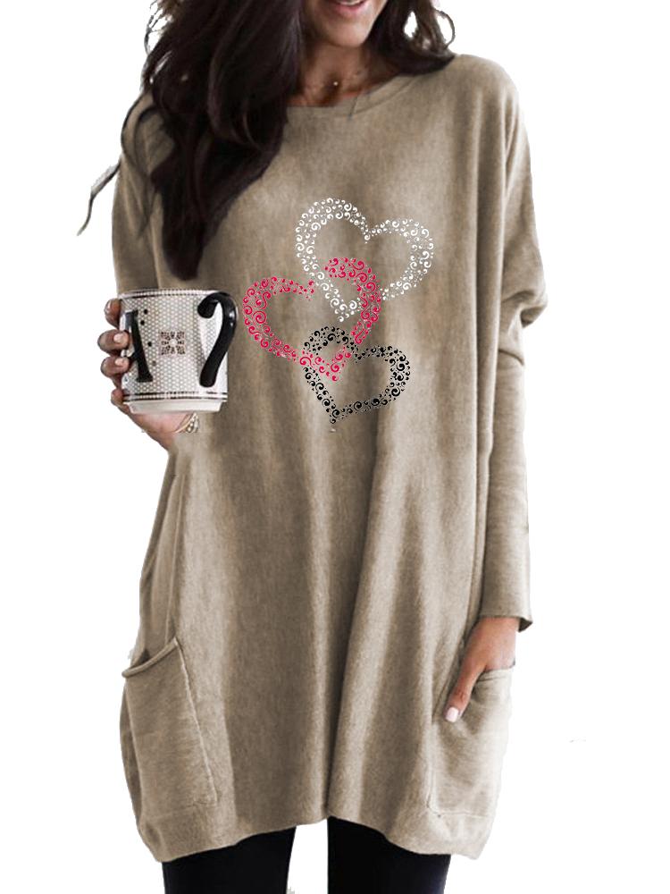 Women's Sweatshirt Women's Long Tunic with Pockets Loose Fit Fashion Printed Logn Sleeve Top