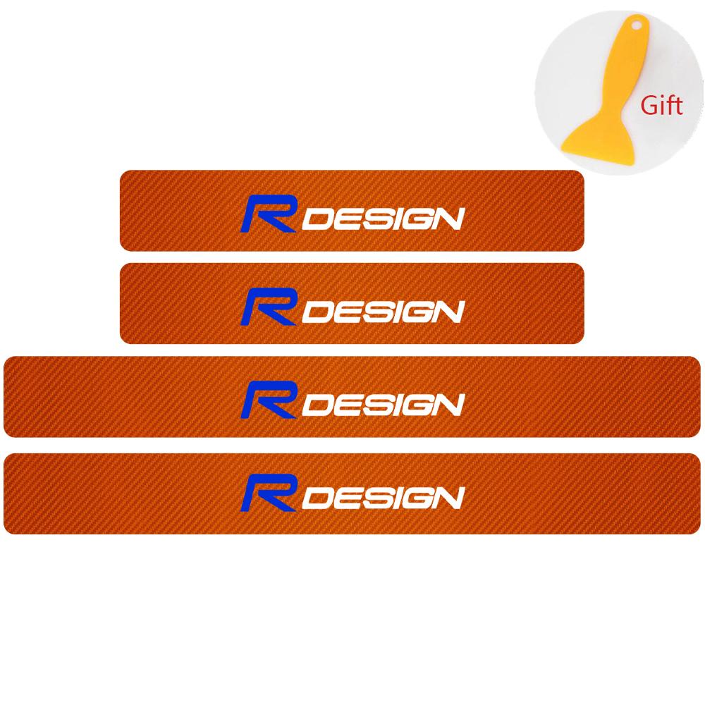 4PCS Carbon Fiber Car Door Sill Protected Stickers Auto Emblem Decal Anti-scratch For Volvo Rdesign XC60 XC90 V40 V50 V60 S60 T6 KW0