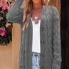 Button Up Knitting Jacket Women Sweater Cardigan Solid Color V Neck Long Sleeve Twist Texture Tops with Pockets