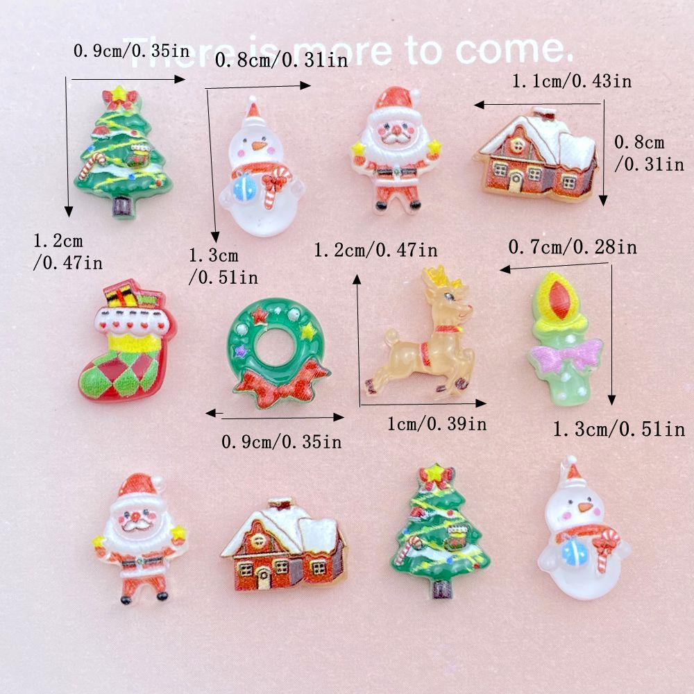 50Pcs New Cute Resin Small Santa Claus, Snowman, Tree Series Flat Back Ornament Jewelry Making Manicure Hairwear Accessories