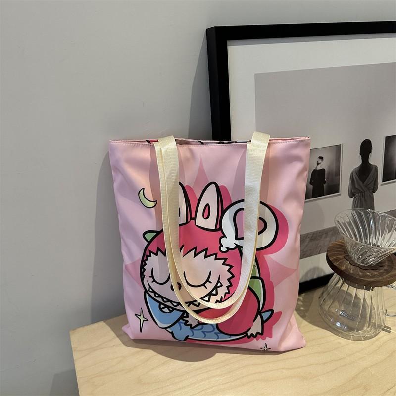 New Labubu Shoulder Eco-friendly Bag Canvas Bag Casual Shoulder Bag Shopping Bag Internet Famous Bag Cartoon