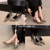 Fashion Sharp Pointed Thin Heel Leopard Print High Heels for Women, with A Back Strap and Shallow Mouth Sandals for Women in Summer 2025