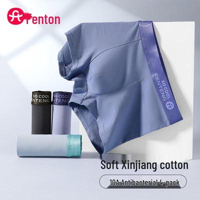 Fenteng Homme 10A Coton du Xinjiang Antibactérien Boxer Court Lot de 4