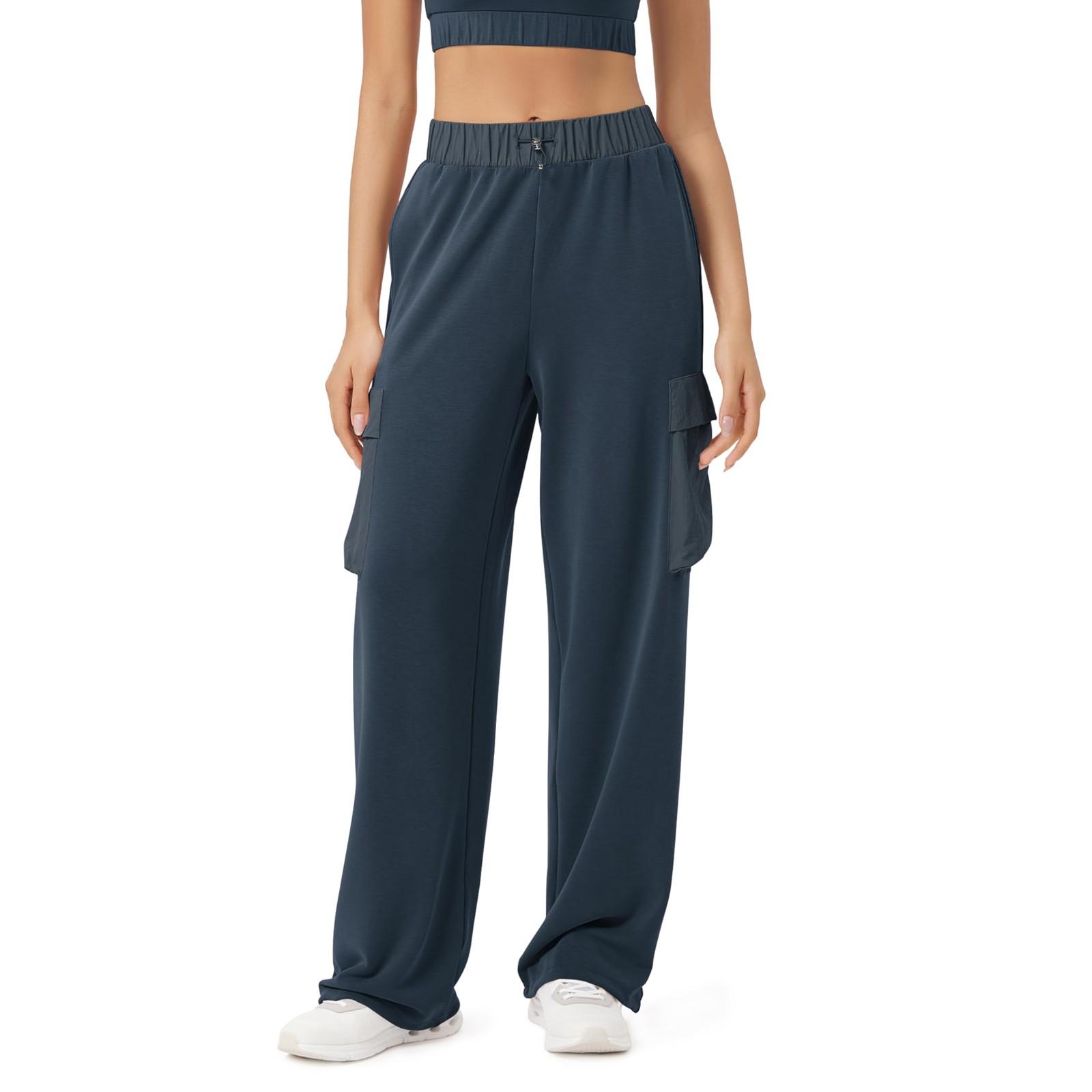 

Женские эластичные брюки с высокой талией, повседневные активные брюки с широкими штанинами и длинными брюками, брюки с карманами S розовый