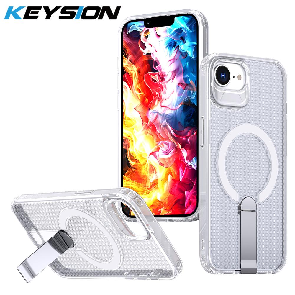 KEYSION Hollow Heat Dissipation Case for MagSafe for iPhone 17e 16e Magnetic Cooling Hide Kickstand Shockproof Phone Back Cover