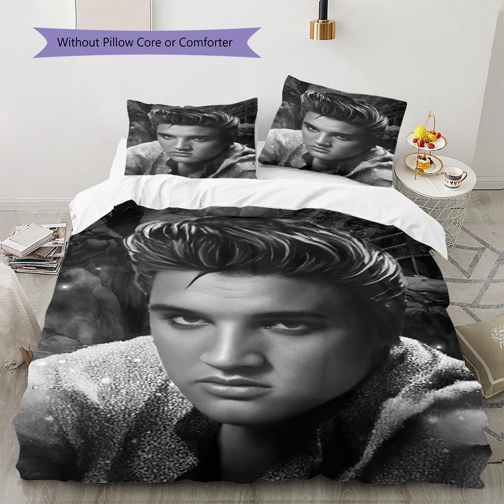 Famous Rock Singer Black White Portrait Print 3‑Pieces Duvet Cover Set Music Fan Bedding Bedroom Home Decor Without Pillow Core Comforter
