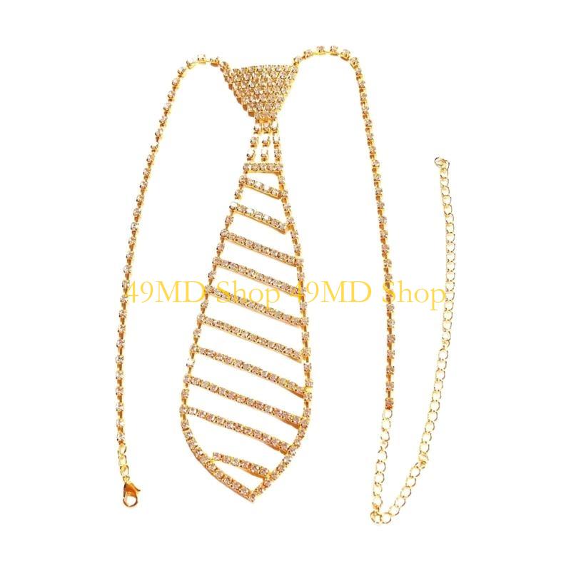 

49MD Sparkling Crystal Rhinestones Choker Necklace Tie for Women Weddings Balls and Social Gatherings Jewelry Necktie Chain золотой