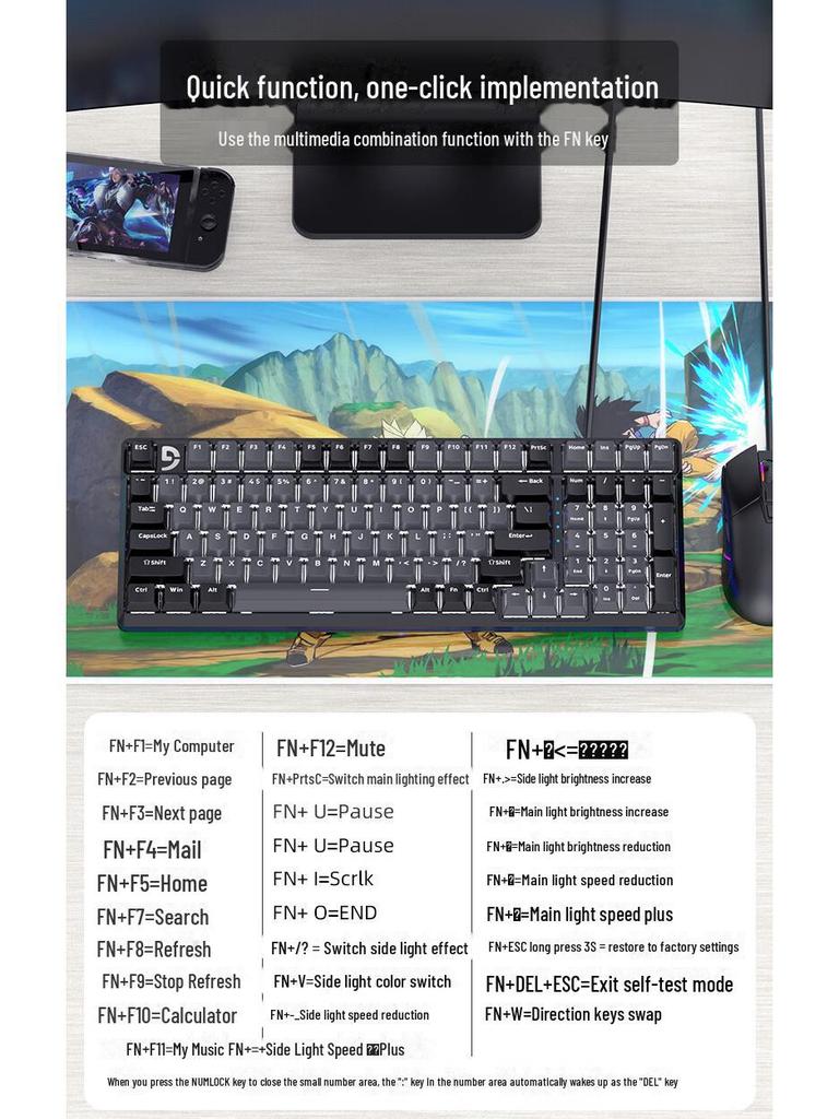 Fuller K99 Kabelová mechanická herní klávesnice: Univerzální klávesnice s 99 klávesami pro stolní počítače, notebooky, kancelář, e-sporty a internetové kavárny.