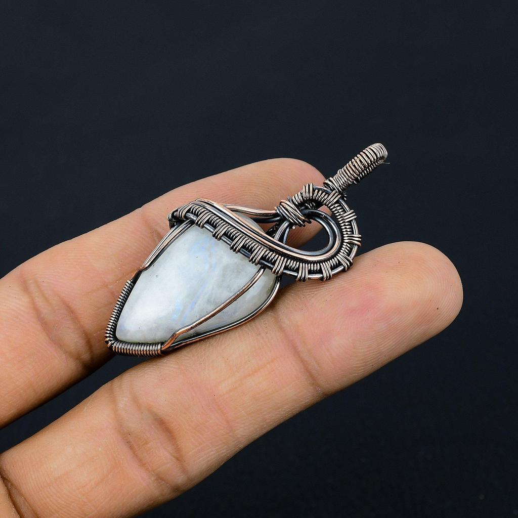 Moonstone 999 Copper Wire Wrapped Pendant, Handmade Gemstone Pendant, Gift For Mom Antique Jewelry