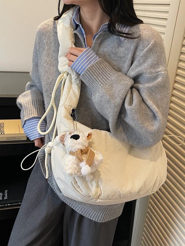 Simple Pure Color Nylon Crossbody Bag For Casual Girls With Soft Structure