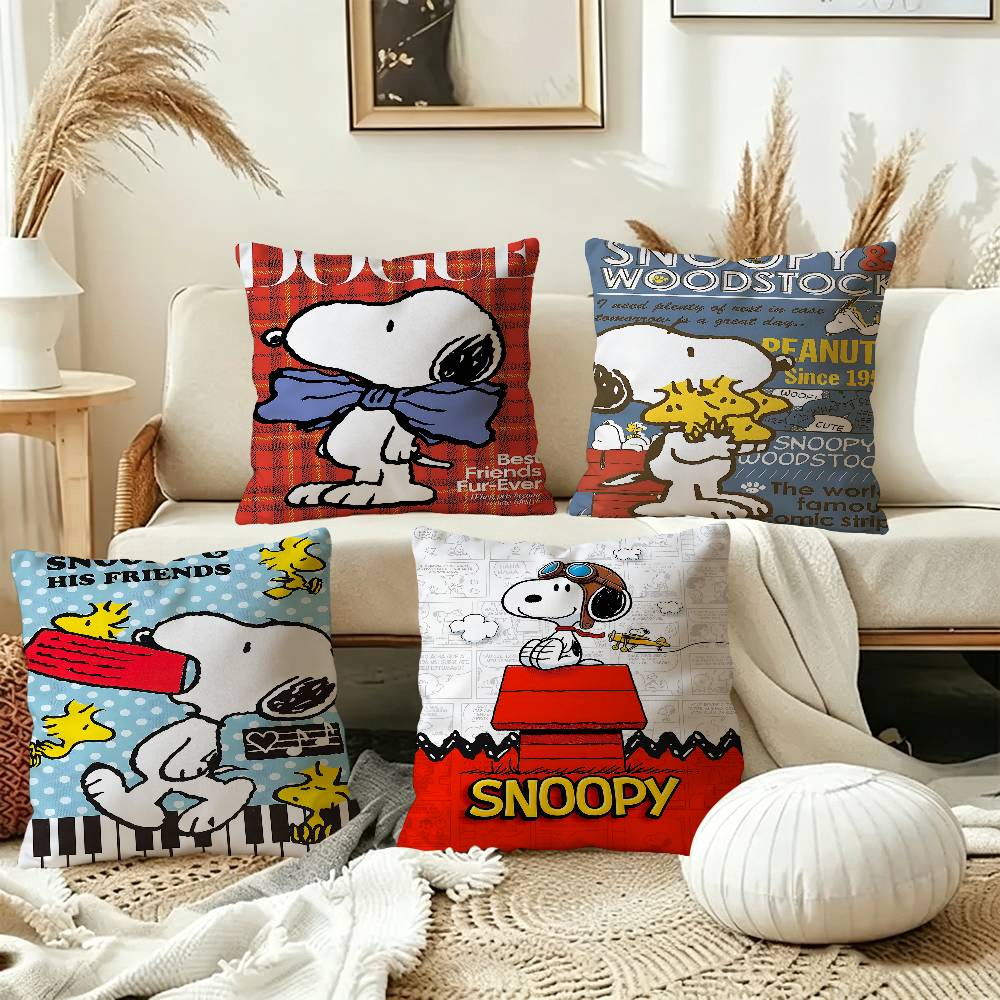 SSnoopy Anime Pillow Covers Cartoon Sofa Decorative Home Doublesided Printing Short Plush Cute Cushion Cover