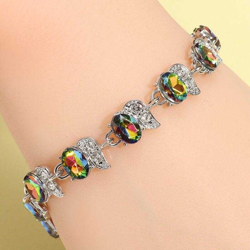 Exquisites Funkelndes Kristall Zirkon Flügel Edelstein Tennisarmband Damen Mode Hip Hop Schmuck Geschenk mit Verlängerungskette