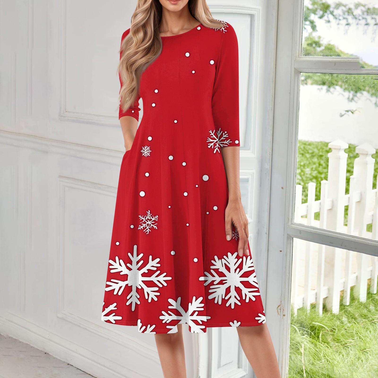 

Женское повседневное модное платье миди с круглым вырезом и рукавом три четверти S