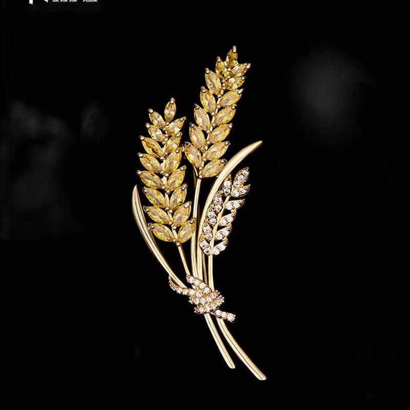 Elegant Wheat Ear Crystal Brooch – Luxury Women's Accessory for Scarves and Waist Pinning