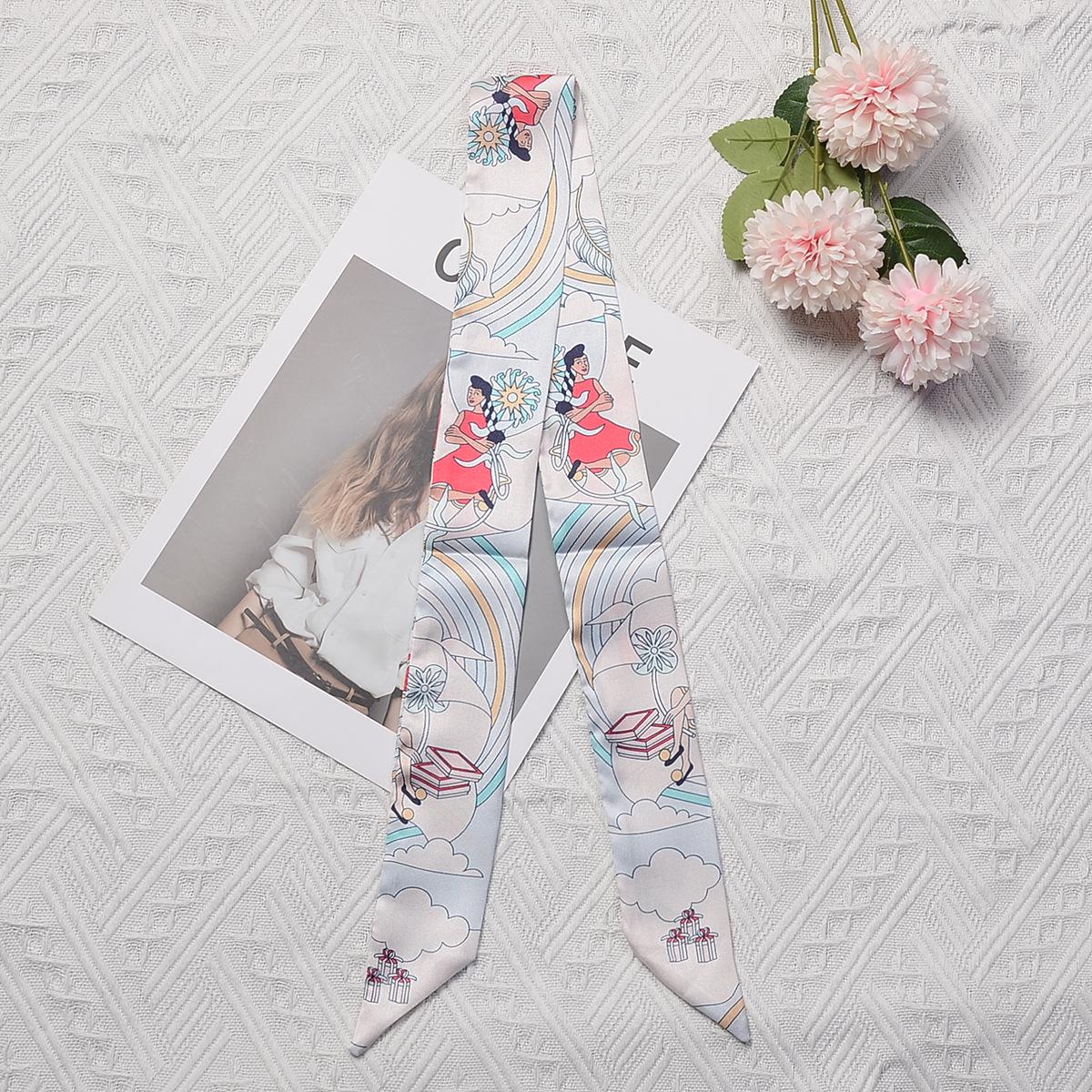 

Women Hair Scarf 2024 New Brand Design Rainbow Princess Luxury Twill Silk Scarf Fashion Headband Skinny Bag Scarves Neckerchief