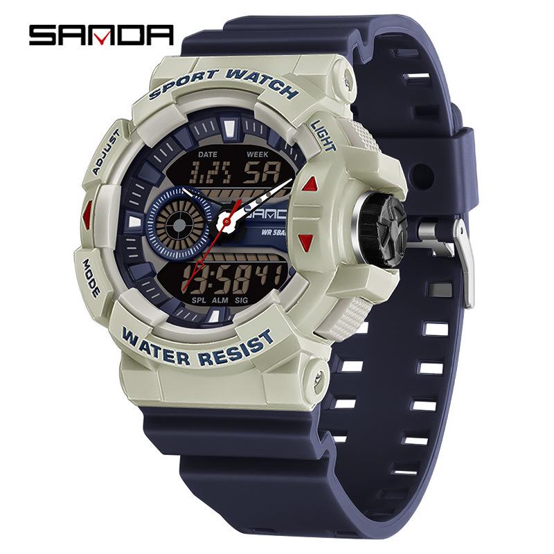 Sanda Trendy Multifunctional Sports Wristwatch for Men and Women - Stylish Dual Display Alarm Chronograph.
