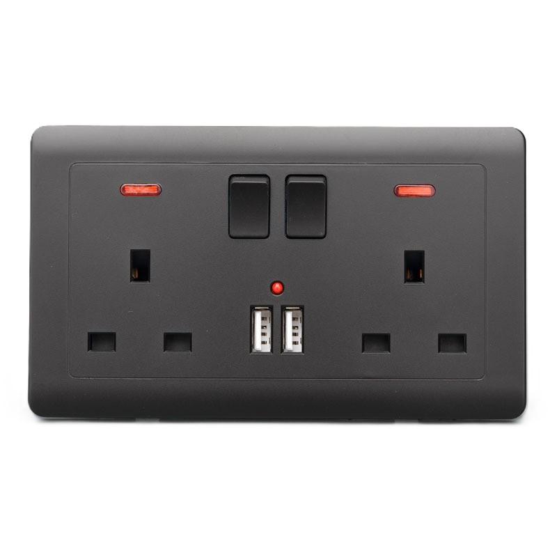 Wall Power Usb Socket 5V 2.1A Double Usb Charger Port Led Indicator 146Mm*86Mm Uk Standard Switch Control 13A Outlet