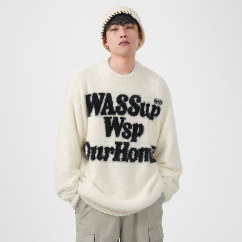 Wassup Heods Year of the Dragon Limited Edition Trendy Brand Knitted Sweater for Men, Autumn and Winter Warm Loose-Fitting Couple's Red Top