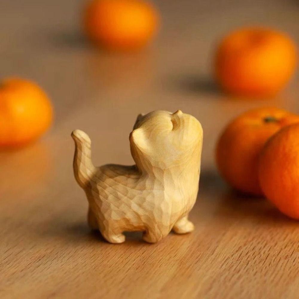 

Tiny Cat Sculpture Cute Animal Figurine Desk Decoration Wooden Cat Statue Desktop C