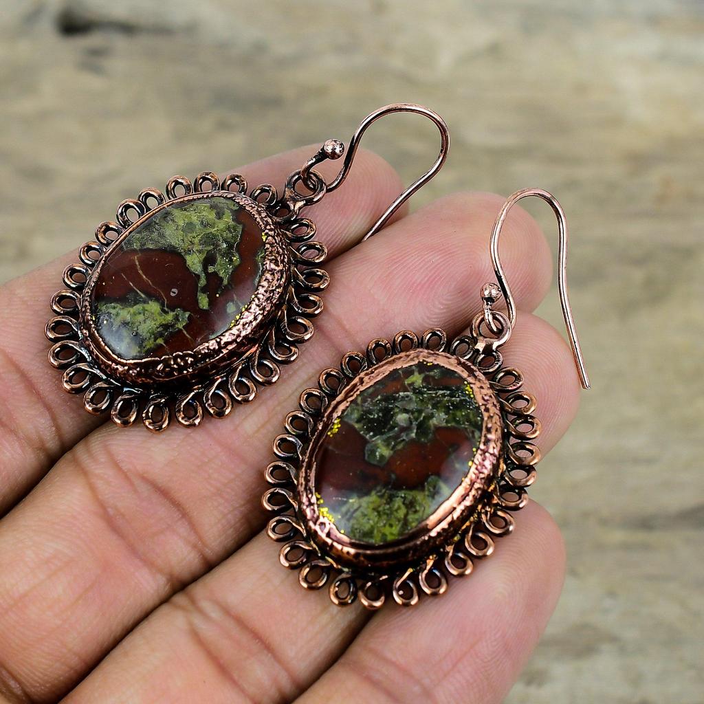 Dragon Bloodstone Earring Electroformed Copper Earrings Handmade Gemstone Jewelry Drop Earring Beautiful Electroformed Jewelry Gifts For Mom