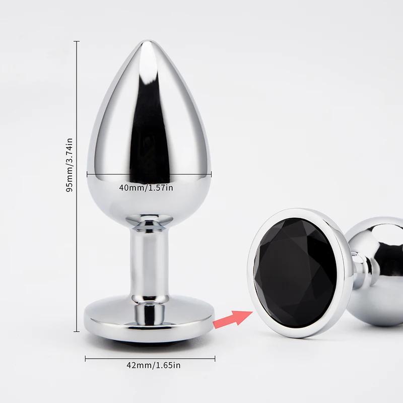 3 Sizes Metal Anal Plug Smaller Smooth Stainless Steel Butt Plug Colorful Crystal Round Anus Plug Adults Anal Sex Toys For Women