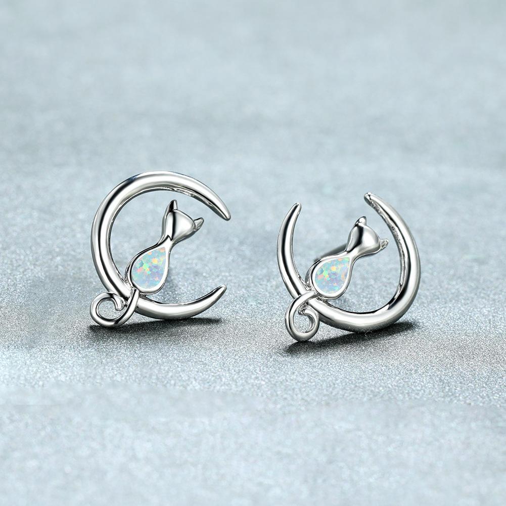 Französischer Stil Neue Nischendesign Ohrringe Mond Katze Ohrringe Rundes Gesicht gray