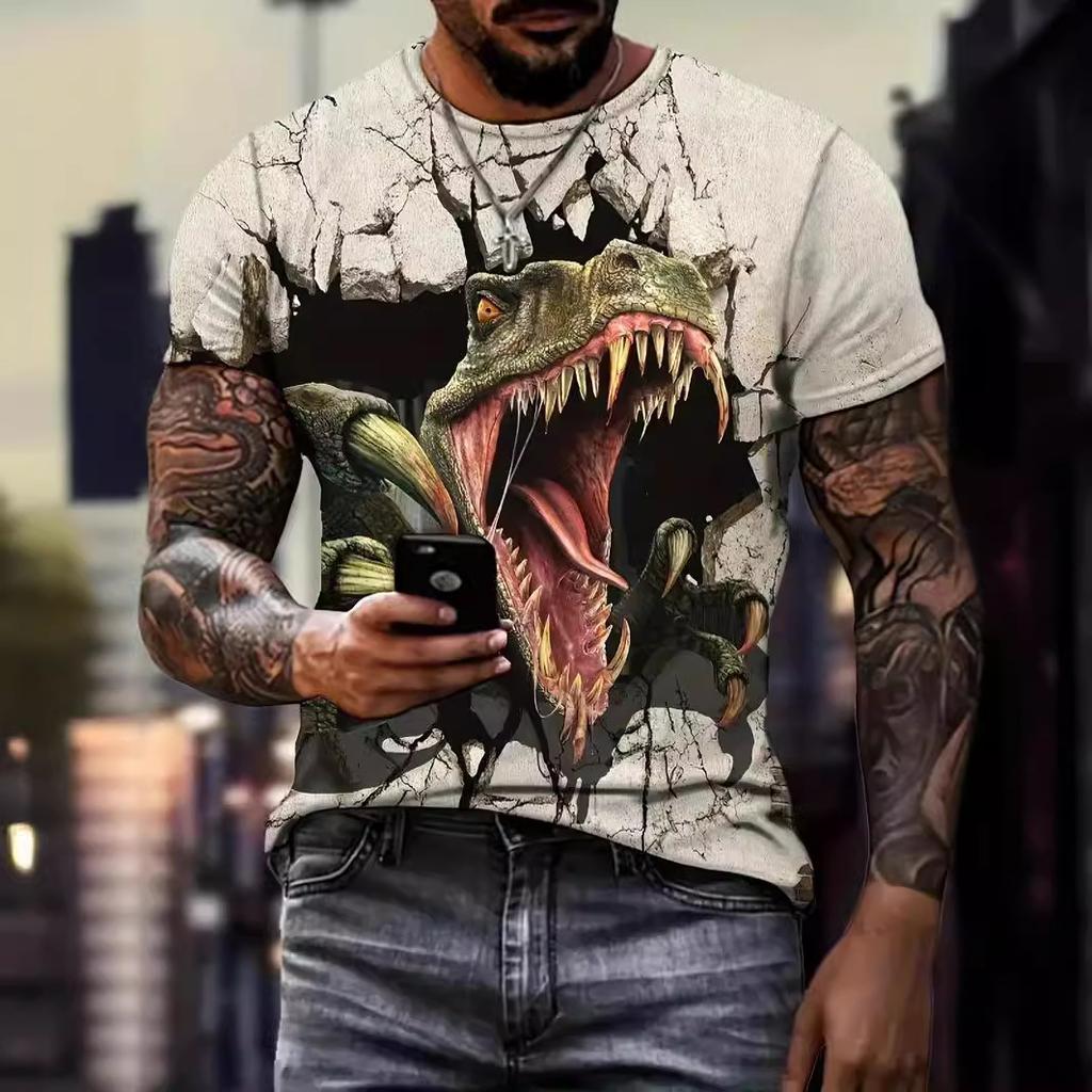 Summer Round Neck 3D Funny Terrifying Animal Patterns Print Top Fashionable Casual Short Sleeved Men's T-shirts