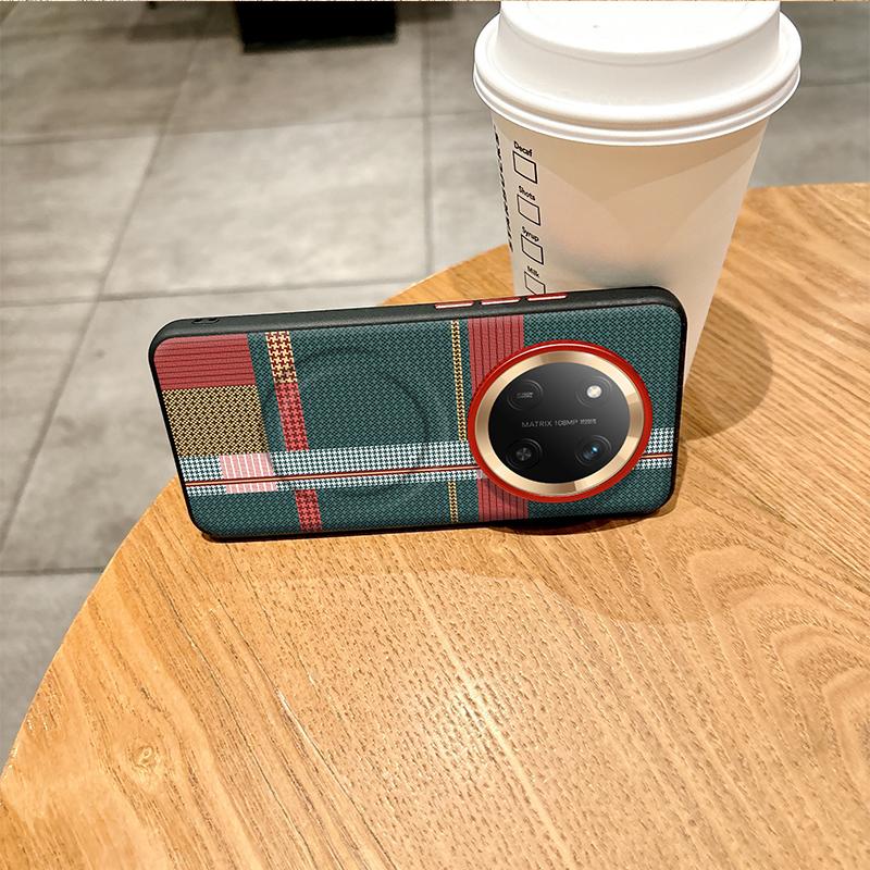 For Honor X60 Pro Case Red Green Stripe Pattern Leather Magsafe Individual Metal Keys Matte Anti-Slip Grip Soft Cover
