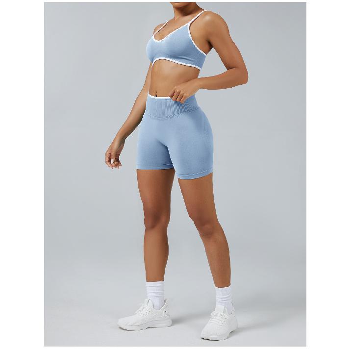 Nahtlose farblich abgesetzte Yoga-Shorts, eng anliegende sportliche Shorts mit Pfirsich-Hüftlifting, Damen-Outdoor-Lauf- und Fitnesshose